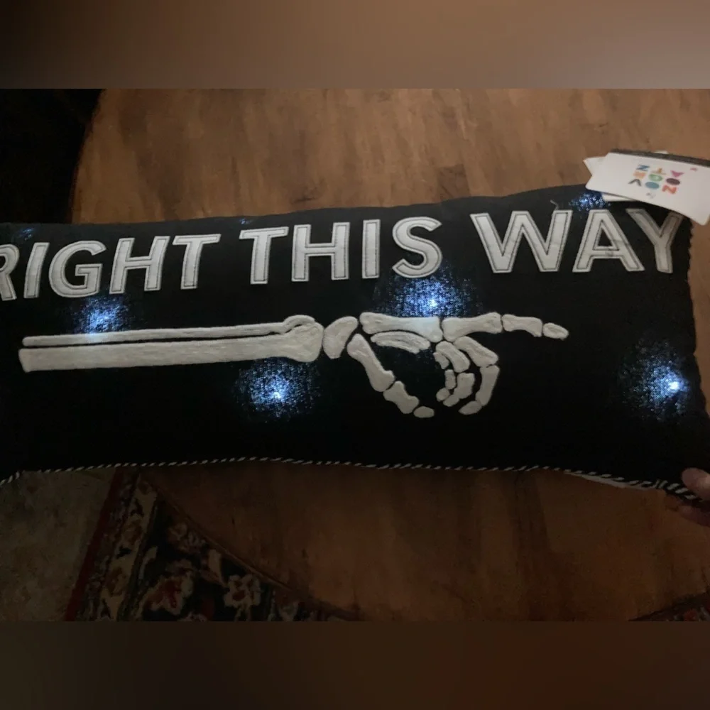 Novogratz Halloween FRIGHT THIS WAY Light Up Skeleton Throw Pillow 12inx27in NEW